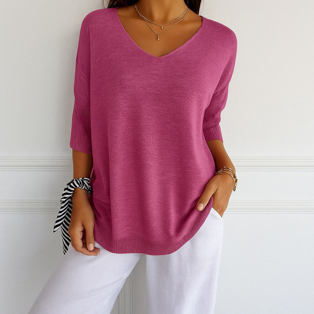 Astrid - Women's Color Block V Neck Sweater