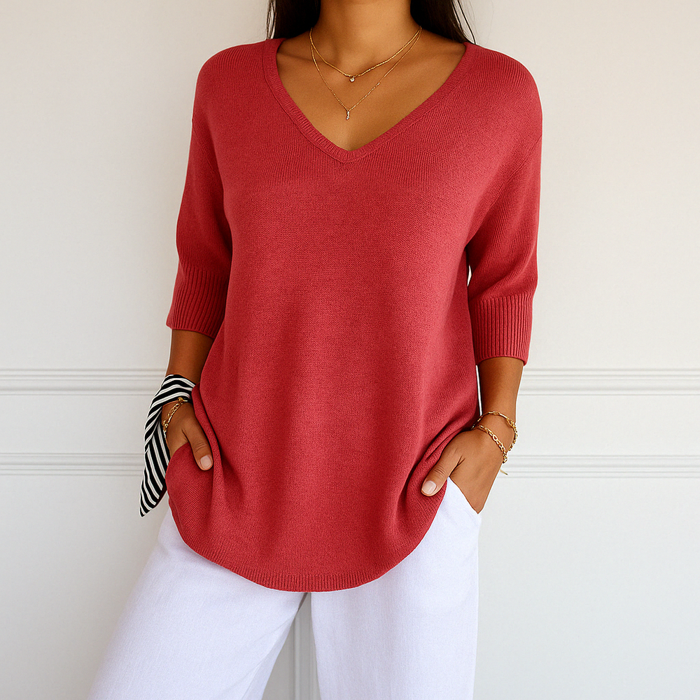 Astrid - Women's Color Block V Neck Sweater