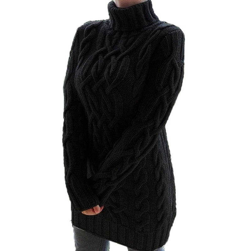 Bridget - Women's Cable Knit Turtleneck Tunic Sweater