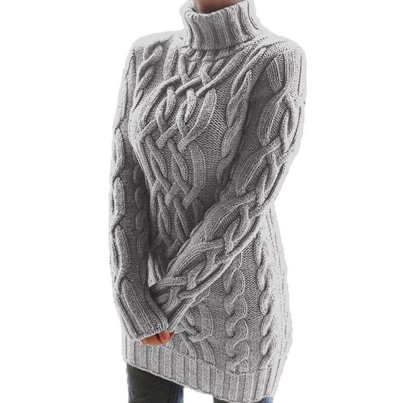 Bridget - Women's Cable Knit Turtleneck Tunic Sweater