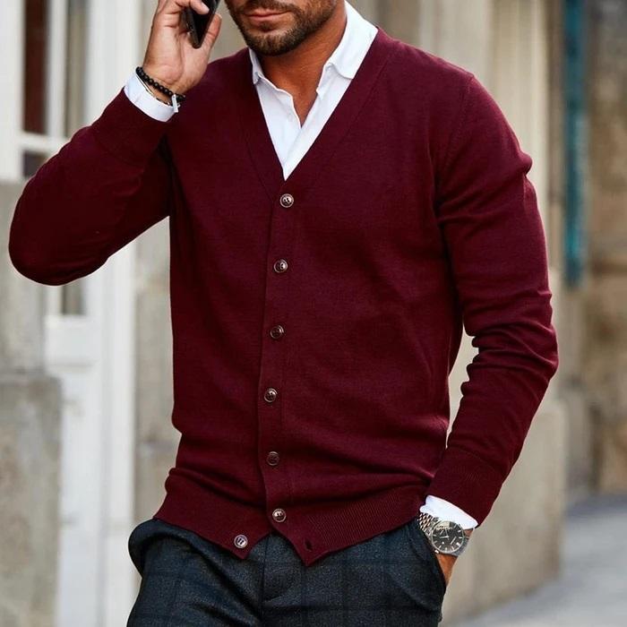 Cedric - Men's V Neck Button Up Cardigan