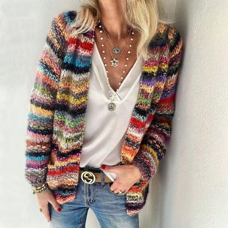 Cleo - Women's Striped Knit Cardigan
