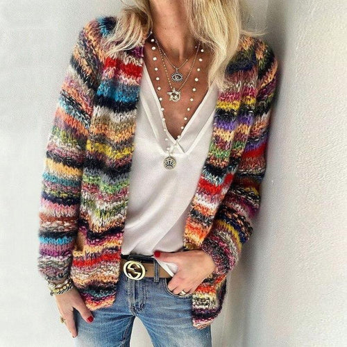 Cleo - Women's Striped Knit Cardigan