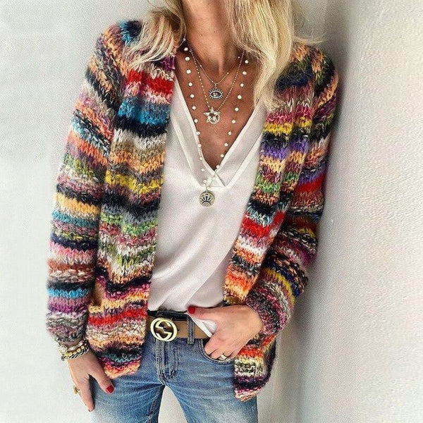 Cleo - Women's Striped Knit Cardigan