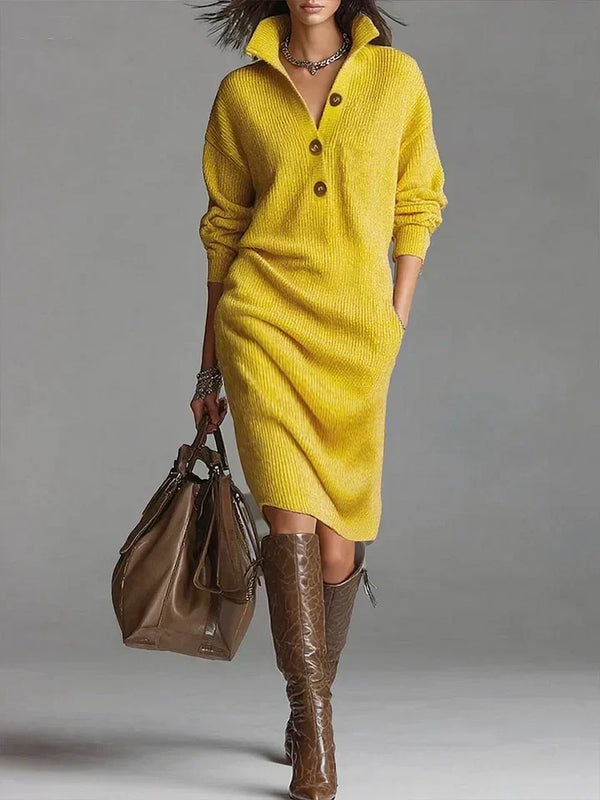 Dahlia - Women's Button Up Midi Sweater Dress