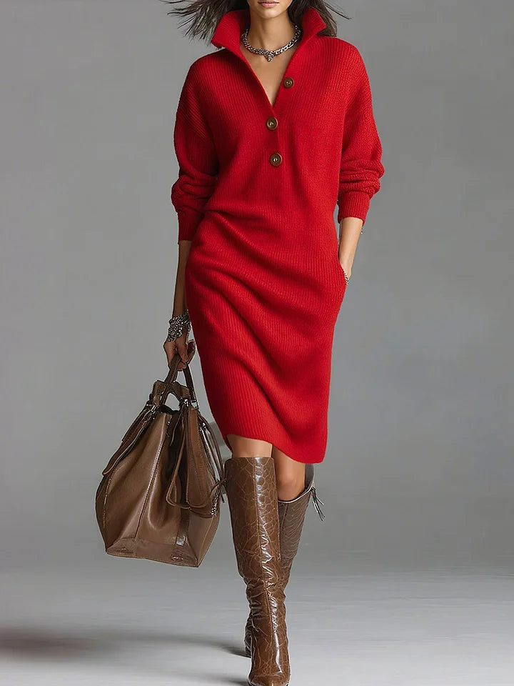 Dahlia - Women's Button Up Midi Sweater Dress