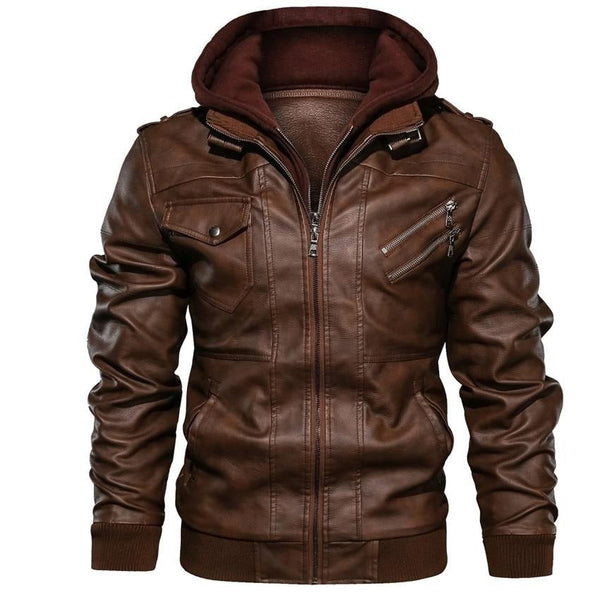Declan - Men's Hooded Faux Leather Jacket