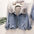 Kendra - Women's Faux Fur Hooded Denim Jacket