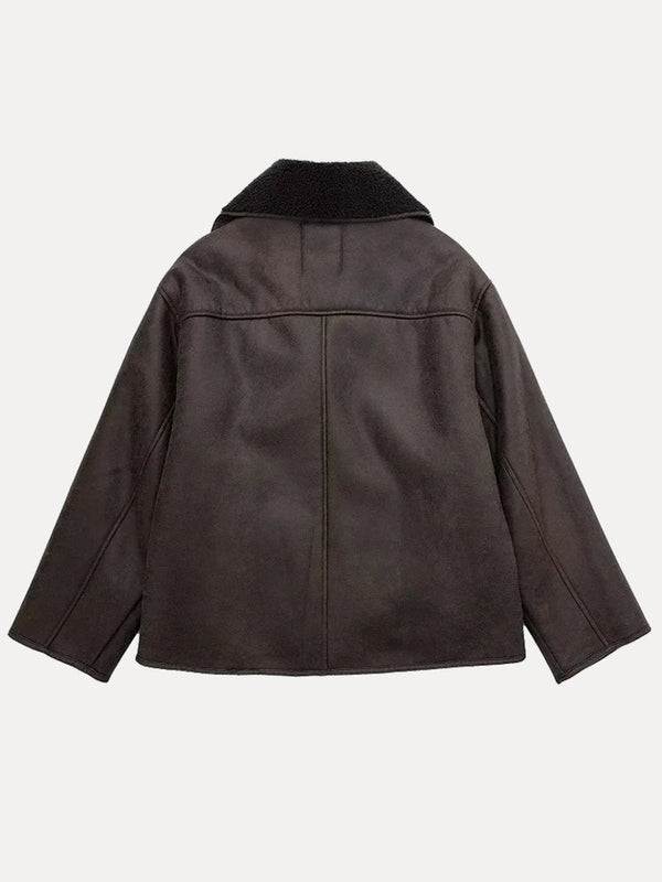 Leonie - Women's Faux Fur Collar Leather Jacket