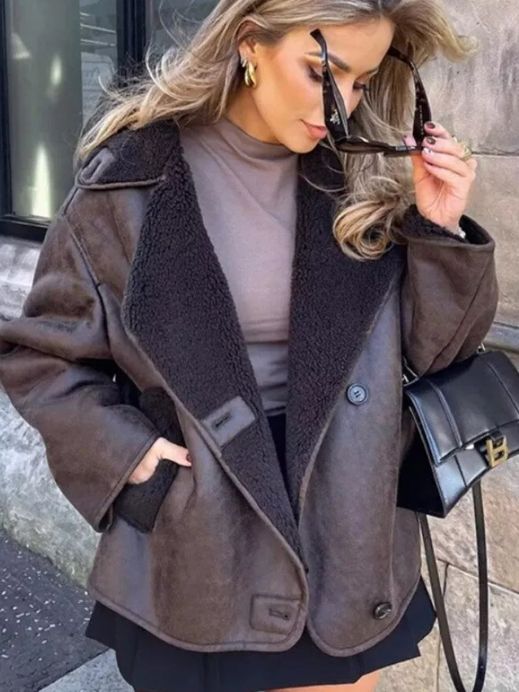 Leonie - Women's Faux Fur Collar Leather Jacket