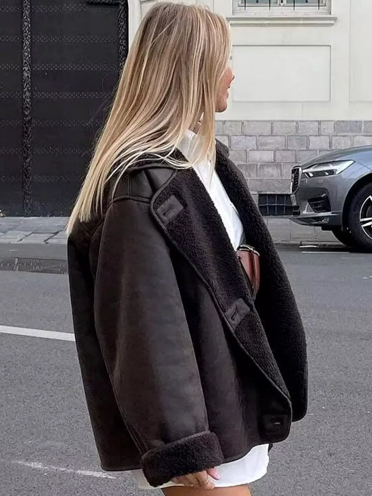 Leonie - Women's Faux Fur Collar Leather Jacket
