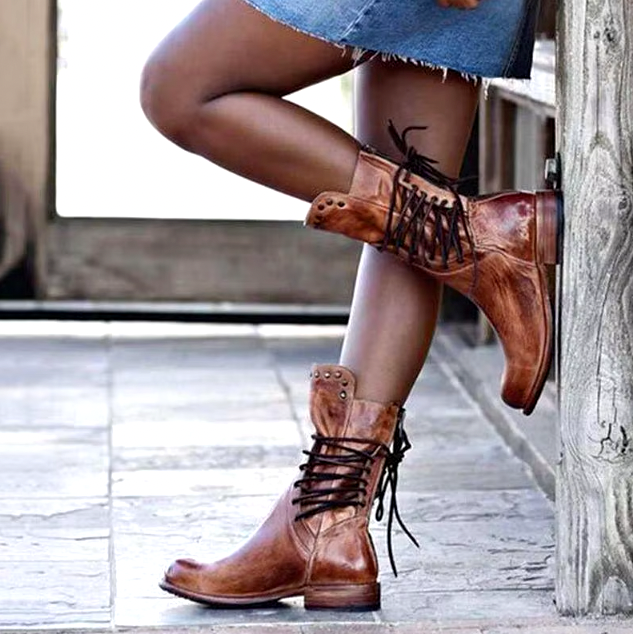 Mabel - Women's Lace Up Leather Cowboy Boots