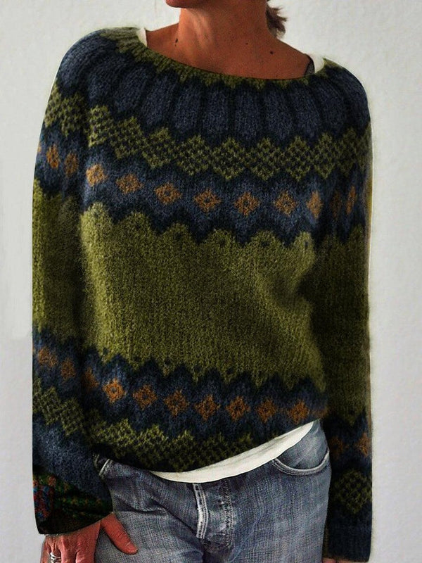 Mariel - Women's Fair Isle Crew Neck Knit Sweater