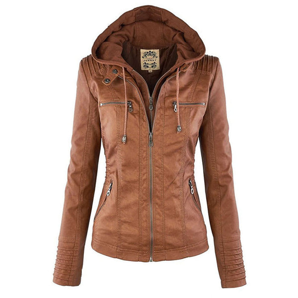 Nadia - Women's Hooded Leather Jacket