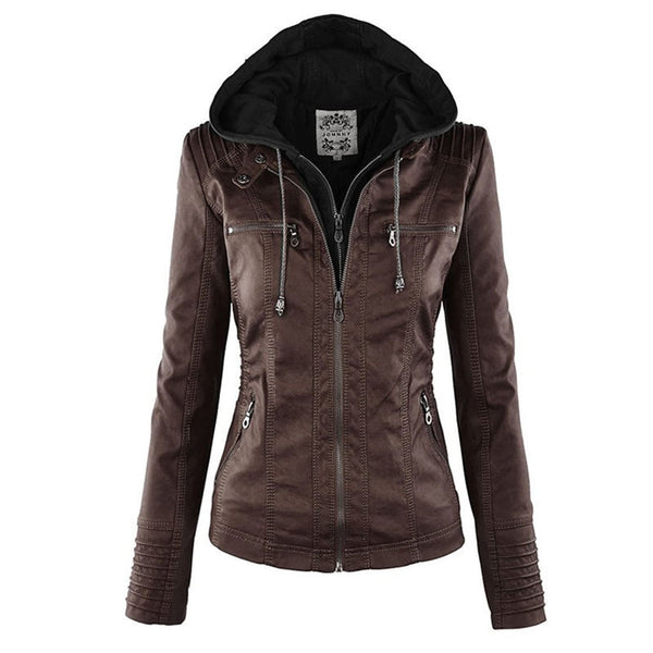 Nadia - Women's Hooded Leather Jacket