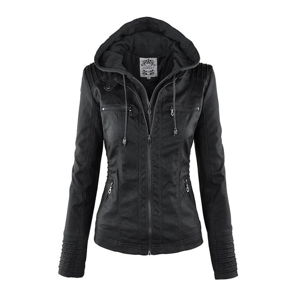 Nadia - Women's Hooded Leather Jacket