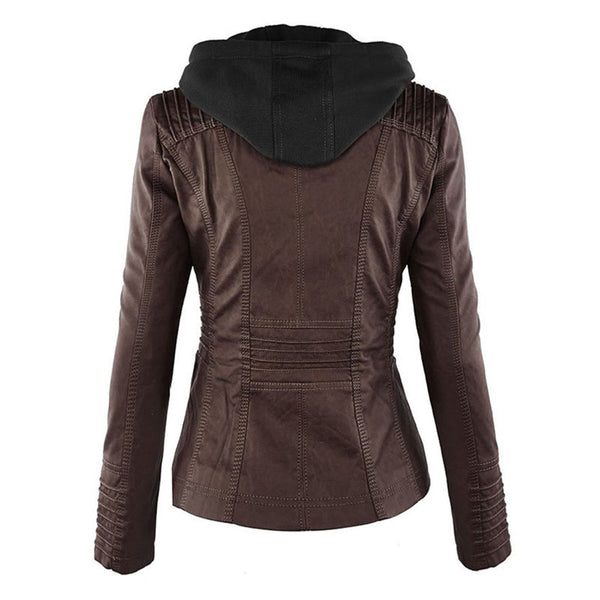 Nadia - Women's Hooded Leather Jacket