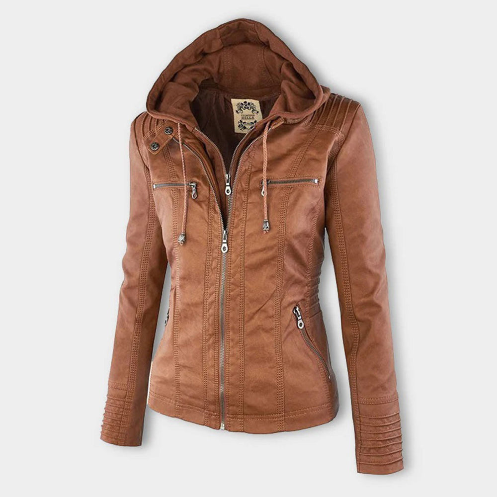 Nadia - Women's Hooded Leather Jacket