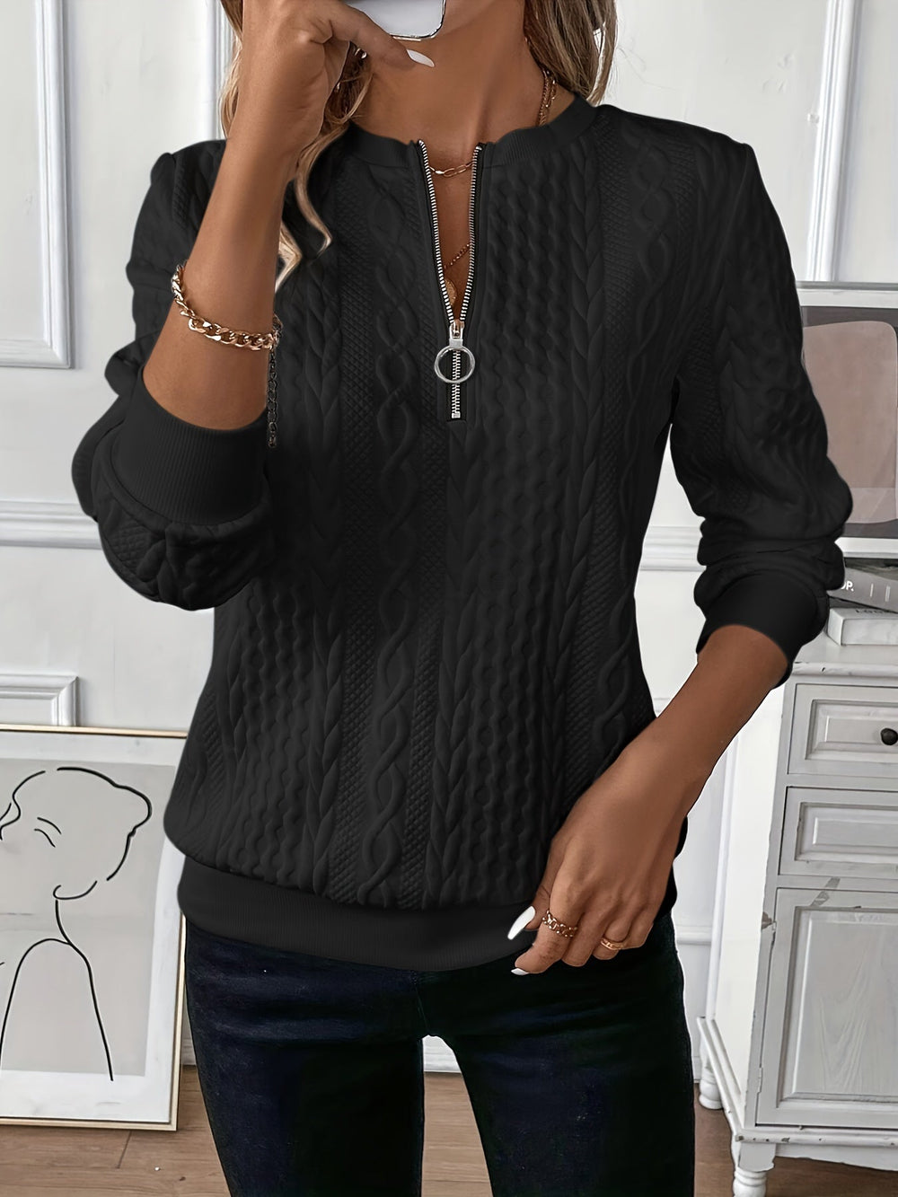 Nell - Women's Cable Knit Pullover Sweater