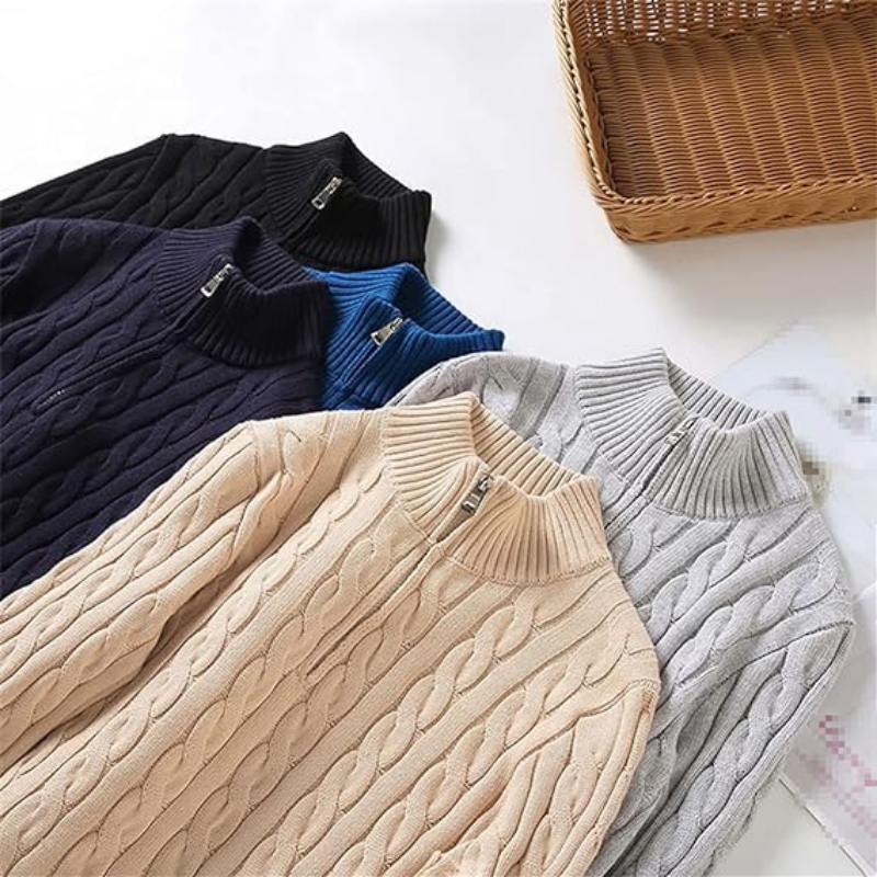 Ramsey - Men's Cable Knit Zip Up Sweater